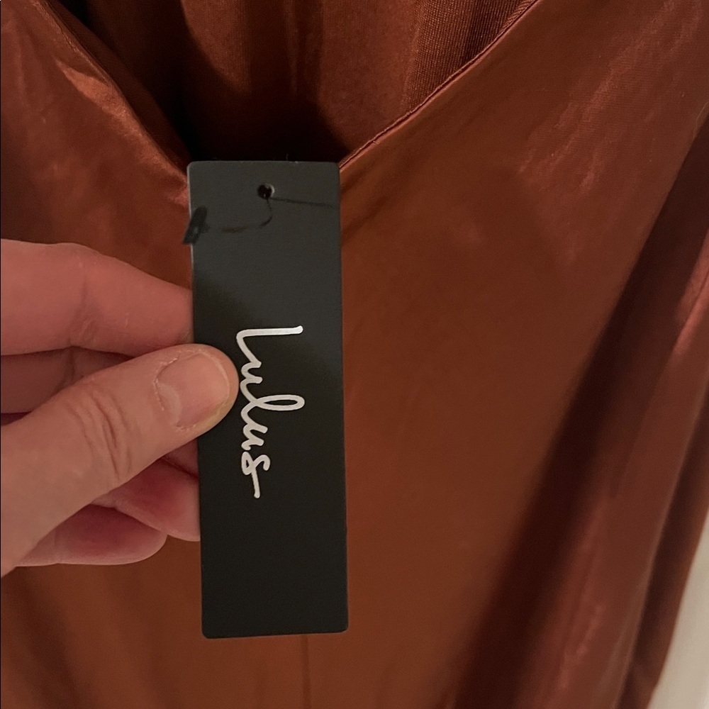 Lulus Love in Your Life Rust Brown Satin Halter Maxi Dress size XS NEW - Picture 9 of 10